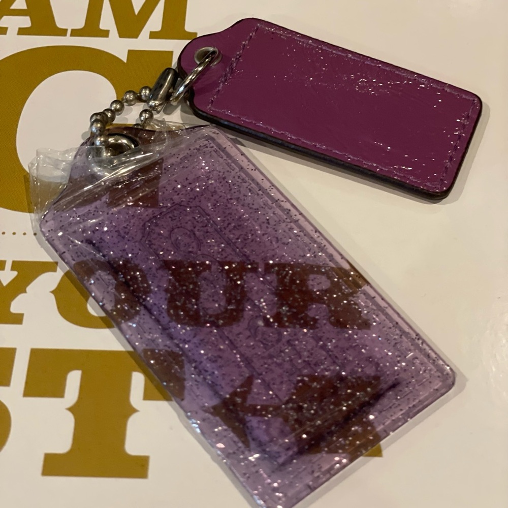 COACH EUC Poppy Purple Patent Leather AND Purple Clear Sparkle Hangtag Set Of 2 - Picture 4 of 9